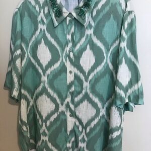 Zara Green Boxy Button Down Shirt with Notched Collar